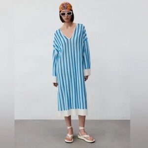 Zara Long Sleeve Linen Blend Midi Dress Large